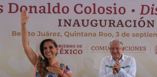 Inauguran Mara Lezama y AMLO el bulevar Colosio y Distribuidor Vial Aeropuerto, en Cancún