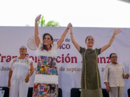 La gobernadora Mara Lezama acompañó a la Presidenta de México en el evento, en Malecón Tajamar.