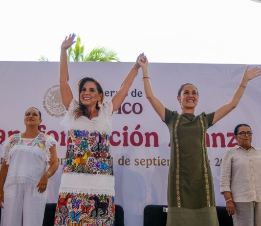 Claudia Sheinbaum brinda en Quintana Roo informe sin precedentes, acompañada de Mara Lezama La gobernadora Mara Lezama acompañó a la Presidenta de México en el evento, en Malecón Tajamar.